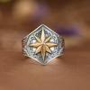 Anillo de Plata S925 Rey del Ciervo Dorado Diseño Retro Oro Estrella de Ocho Mansiones Tendencia Plata Tailandesa Abierto Anillo para Hombres y Mujeres Nuevos Productos