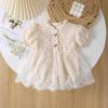 Vestido Envolvente de Renda de Manga Curta de Verão para Bebê Menina Estilo Coreano Vestido Fino da Moda
