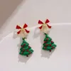 Brincos de Árvore de Natal Véspera de Natal 2024 Brincos de Vento de Natal Atmosfera Design de Laço Vermelho Brincos Doces