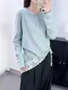 Foto Real de Camiseta Blanca de Algodón de Bambú con Cuello Henry de Manga Larga para Mujer, Ropa Interior Holgada y Cómoda, Camiseta Básica de Cuello Redondo para Otoño e Invierno