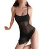 LZM sexy malla negro falda con tirantes de alta calidad adelgazante transparente sexy pijama abertura tentación pasión magia