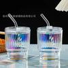 Vaso de Vidrio con Junta de Bambú Colorido de Moda con Pajita, Vaso para Doble Bebida, Vaso de Agua de Recuerdo, Vaso de Regalo de Apertura