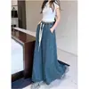 Comercio Exterior Transfronterizo Sitio Web Independiente Europeo y Americano Diseño Estilo Americano Cintura Elástica Falda Acampanada Suelta Falda de Mezclilla Falda Larga Casual para Mujer