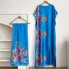 Vestido de Estilo Túnica Africana de Venta Caliente Transfronterizo, Falda de Seda Sintética, Vestido Talla Grande, Conjunto de Dos Piezas con Chal Protector Solar, Estampado al por Mayor