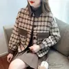 Chaqueta de retazos de tweed con bolsillo y botones de espiga para mujer, otoño e invierno, top corto elegante de manga larga, transfronterizo