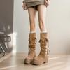 Botas Largas Tejidas con Tira de Borlas Vintage para Mujer, Nuevas Llegadas de Otoño, Para Figuras Pequeñas, Suela Gruesa, Que Aumentan la Altura, Fruncidas, Botas de Vaquero Holgadas