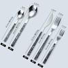 Conjunto de talheres de aço inoxidável estilo coreano cabo imitação mármore faca, garfo e colher faca de bife ocidental colher de sobremesa de frutas