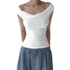 Ropa de Mujer Europea y Americana Aliexpress Verano Color Sólido Hombros Descubiertos Sin Mangas Espalda Descubierta Sexy Camiseta sin Mangas Camiseta