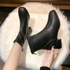 Botas de Cano Médio, Novas Botas Slim Versáteis, Sapatos de Salto Único e Salto Grosso para Primavera e Outono 2021, Botas de Celebridade da Internet para Mulheres