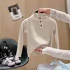Camiseta interior de encaje para niña, ropa interior de moda, top de manga larga, camiseta, nuevo tejido de punto de cuello medio alto para primavera y otoño, ropa infantil de moda