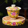 Tazón Recubierto de Esmalte Taza de Té Individual Cerámica Jingdezhen Kung Fu Juego de Té Tazón de Té Sancai Juego de Té Hogar Venta al por Mayor