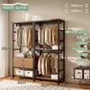 Guarda-roupa de metal estilo aberto, cabideiro de chão para quarto, cabide de roupas doméstico, unidade de prateleira para closet