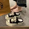Medias pantuflas de lona para mujer para el verano de 2026, nueva sensación viral de moda, zapatos de mujer sin talón de alta gama con suela gruesa para aumentar la altura