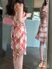 Em Estoque: Vestido Vermelho Xadrez de Manga Curta com Gola Volumosa e Cintura Marcada, Estilo Casual do Dia a Dia, da Zeli, para Mulheres