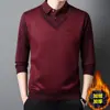 Suéter de felpa grueso con solapa, estilo dos piezas falsas, para otoño e invierno, para hombre, casual y cálido, adecuado para padres de mediana edad, camiseta base de punto