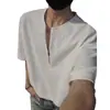 Camiseta de Manga Corta con Cremallera Media de Punto Waffle para Hombre, Moda Fresca y Moderna de Verano para Hombre, Nueva Camiseta de Manga Corta Estilo Americano
