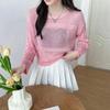 Design de Blusa de Tricô Longa Vazada Fina Roupas Femininas de Primavera de Nicho 2025 Nova Camisa Pequena T-Shirt Chique Única