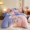 Conjunto de cama de quatro peças de algodão integral, tamanho grande, escovado, qualidade A, para outono e inverno, conjunto de cama espesso de algodão puro, conjunto de três peças de desenho animado