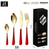 Cubiertos de Acero Inoxidable Transfronterizo de Amazon Cuchillo y Tenedor 1010 Cuchillo, Tenedor y Cuchara de Estilo Occidental Juego de 24 Piezas Cuchillo y Tenedor para Carne Caja de Regalo