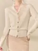 Zhengqite Ropa/ Cárdigan de Punto con Escote en V y Encaje Hueco para Mujer, Capa de Invierno con Parches de Encaje de Alta Gama en Mangas Largas