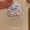 Pendientes de Encaje Hueco con Pedrería de Diseño Retro, Lujo Ligero, Gama Alta, Elegantes, Versátiles y Exquisitos Pendientes para Mujer