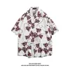Camisa de Manga Corta de Nicho Ins de Moda para Hombre Verano Casual Playa Estampada Street Holgada Top de Media Manga