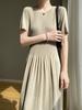 Vestido de punto Quzhu de alta calidad, de manga corta, puro y suave, para mujer, primavera/verano 2024, nueva falda larga, cintura ajustada y adelgazante.