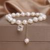 Pulsera de cristal de perla de agua dulce de estilo coreano con un solo anillo, pulsera de borla cuadrada con microincrustaciones para mujer, joyería