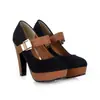 Sapatos femininos de sola grossa tamanho grande 40-43, plataforma impermeável salto alto com tira de velcro