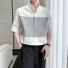 Camisa de Manga Curta Masculina Verão 2025 Casual Tops Masculinos Soltos e Leves Estilo Maduro Camisa Jaqueta de Manga Três Quartos