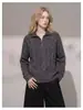 Suéter de Tricô Longo Estilo Relaxado Feminino Outono Inverno 2026 Novo Meio Zíper Versátil Casual Tricô Pulôver
