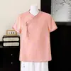 Nueva Camisa Jacquard de Cuello V Estilo Chino para Mujer, Modelo Verano 2026, Top de Manga Corta Botones Estilo Nacional, Camisa para Mujer Tallas Grandes