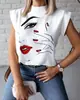 2020WISH Amazon EBAY verano simple cuello mao estampado de labios camisa top para mujer ropa de mujer