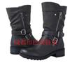 Outono e Inverno Novo Estilo de Exportação Europeu e Americano Fivela Média Cinto Zíper Lateral Botas Femininas Salto Baixo 40-43 Botas Tamanho Grande