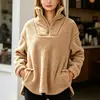Sudadera de forro polar con media cremallera y cuello alto para mujer, de estilo transfronterizo para otoño e invierno, con bolsillos laterales, chaqueta deportiva cálida
