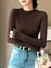 Camiseta base térmica de cuello medio alto para mujer para otoño e invierno, camiseta de manga larga, engrosada, elegante, ajustada, adelgazante y cálida