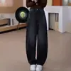 Jeans Anchos Negros y Grises para Mujer, Nuevo Estilo Primavera, Tiro Alto, Adelgazantes, Corte Holgado, Pantalones Rectos Fluidos de Largo Hasta el Suelo