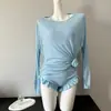 Fato de Banho Triângulo Unido Azul Branco Estilo Coreano Feminino Amor Fivela Diamante Peito Pequeno Doce Vento Puro Águas Termais Feminino