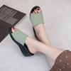 Sandalias de cuña sencillas para mujer 2022 verano nuevo transpirable casual tejido de punto peep toe zapatillas de tacón alto