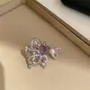 Anillo Mariposa Púrpura Río de Estrellas Circonita Brillante Perla Mariposa Hueca Anillo para Dedo Índice de Nicho Alto Índice Joyería de Mano Ligera de Lujo para Mujeres