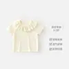 Blusa de Renda Manga Curta para Bebê Menina Verão Fina Algodão Puro Infantil Estilosa Peça de Roupa Externa Estilo Princesa Doce Camiseta Camada Base