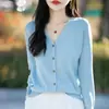 Novo cardigã de malha de algodão puro com gola V para outono e inverno para mulheres, suéter folgado plus size, roupas femininas, top de manga longa de alta qualidade