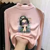 Capa base de forro polar de doble cara para niñas, otoño e invierno, diseño nuevo, elegante y lindo, top de manga larga con cuello alto parcial de moda para niños