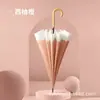 Paraguas Largo de 16 Varillas con Alto Valor Estético, Estilo Fresco, Mango Curvado de Madera Maciza, Paraguas Automático para Mujer, Paraguas de Palo Recto al por Mayor