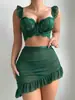 Conjunto de Lencería Sexy Transparente de Encaje Europeo y Americano para Mujer Sujetador Push-up Falda Mini de Malla con Volantes Transfronterizo Erótico de Dos Piezas