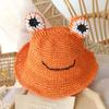 Ins lindo sombrero de paja tejido a mano con diseño de rana de dibujos animados sombrero de paja de verano transpirable protección solar sombrero para bebé