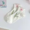 Calcetines Cortos Blancos Lolita Finos de Primavera y Verano con Escote Bajo Tipo Tulipa, Calcetines de Algodón Dulce para Niña Estudiante