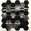 Azulejos Mosaico Espelhados Hexagonais Pequenos de Aço Inoxidável Metálico Estilo Europeu KTV Bar Entrada Azulejos de Parede com Fundo Preto Dourado