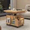 Mesa Lateral de Altura Ajustable, Carrito Móvil Plegable, Mesa de Té de Madera Maciza, Mesa de Comedor Multifuncional para Sofá para Apartamentos Pequeños