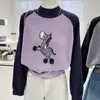 Suéter Pulóver Jacquard de Pony de Dibujos Animados Nuevo de Invierno 2025 Año Nuevo Suave y Acogedor Patchwork Bloques de Color Manga Raglán Cuello Semialto para Mujer